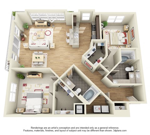 Floor plan for 2 beds, 2 baths, 1529 sqft